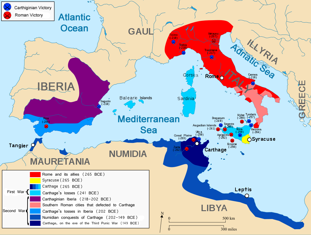 Map of Rome, First and Second Punic Wars